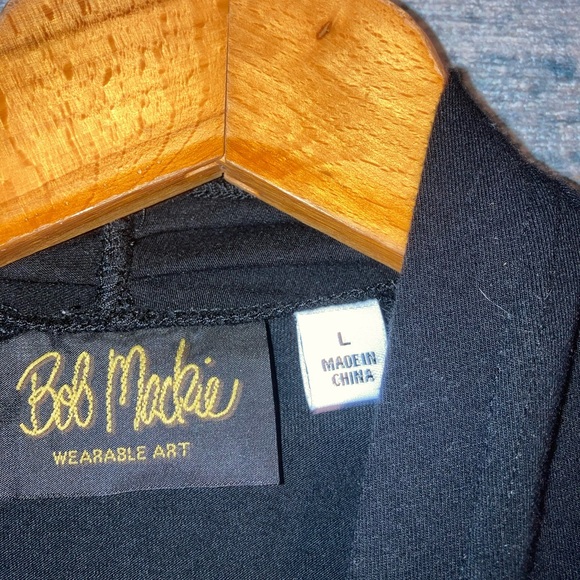 BOB MACKIE Wearable Art Sweater Lightweight Cardigan Floral Cotton Blend Black - Picture 3 of 5